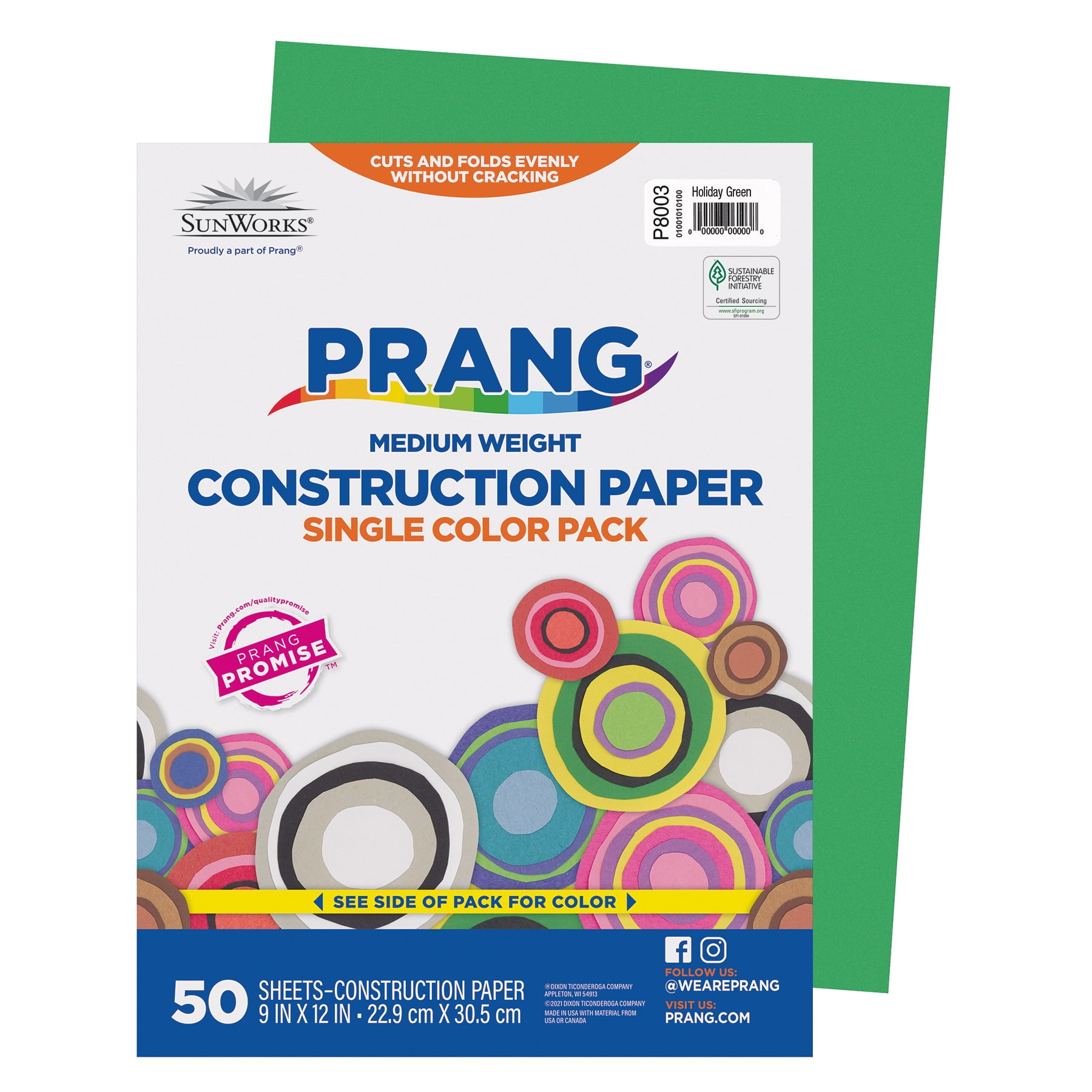 Prang Construction Paper, Medium Weight, Holiday Green, 9" x 12", 50 Sheets Per Pack, 10 Packs