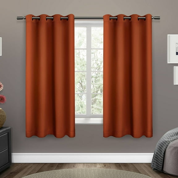 Exclusive Home Sateen Twill Woven Room Darkening Blackout Grommet Top Curtain Panel Pair, 52"x63", Mecca Orange
