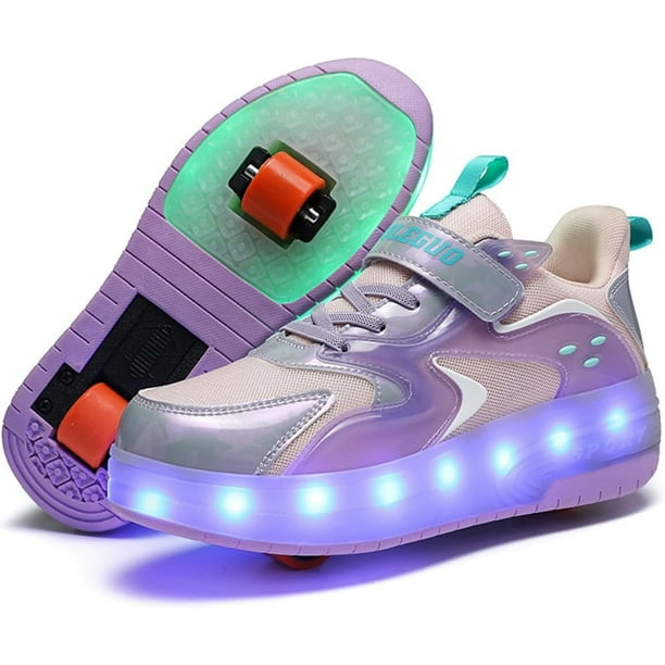 QOEUCME Zapatos con luz LED para principiantes con ruedas, patines para niños, patines brillantes, zapatos de skate, zapatos luminosos al aire libre para fiesta, cumpleaños, Navidad, el mejor regalo