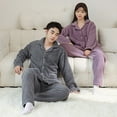 thumbnail image 4 of Telankuip 2 Piece Fuzzy Pajama Sets Long Sleeve Lapel Button down Tops Wide Leg Pants Plush Soft Comfort Winter Warm Loungewear Sleewear Outfits with Pockets 3-Purple M, 4 of 8