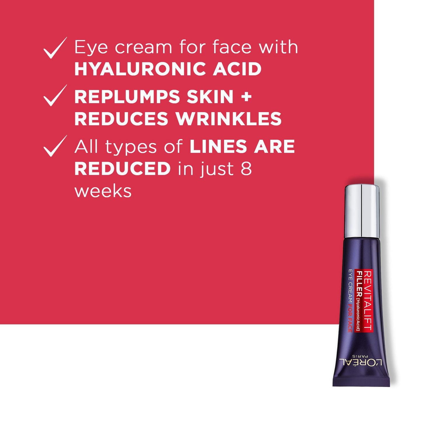 L'Oreal Paris Revitalift Crème de yeux pour le visage Hydratant avec acide hyaluronique, sans parfum, sans alcool, 30mL Crème pour les yeux et visage