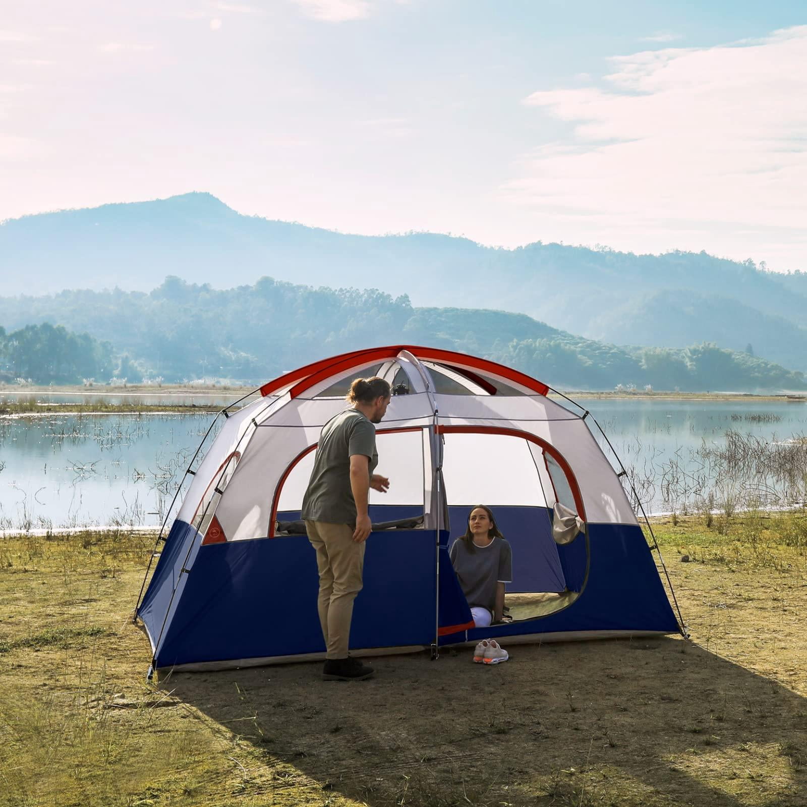 Upgraded 6/8 Person Camping Tents  Waterproof Windproof Family Tent With Larger Mesh Windows & Door Double Layer Easy Set Up All-season Dome Top Rainfly Carry Bag