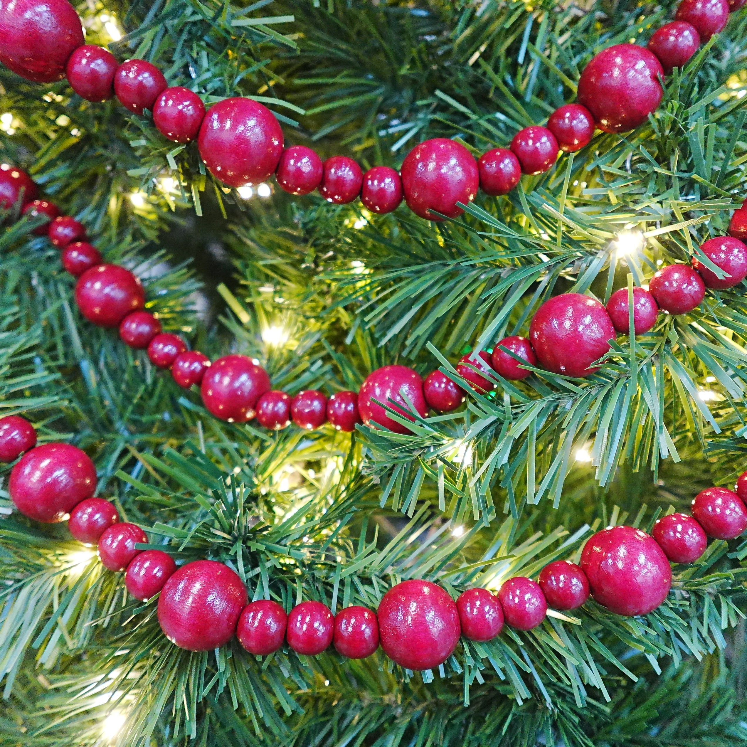 Wood Bead Christmas Garland, Red, 9', by Holiday Time