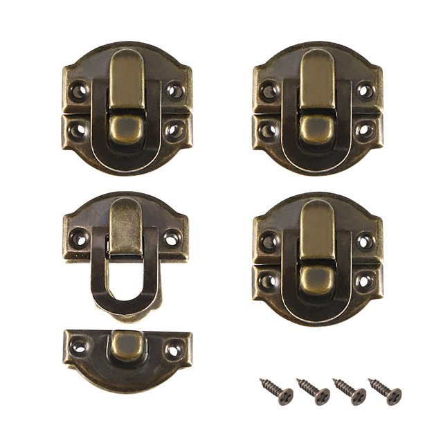 Unique Bargains Bin Latch, Retro Style Decorative Hasp Jewelry cases Catch w Screws 4 pcs