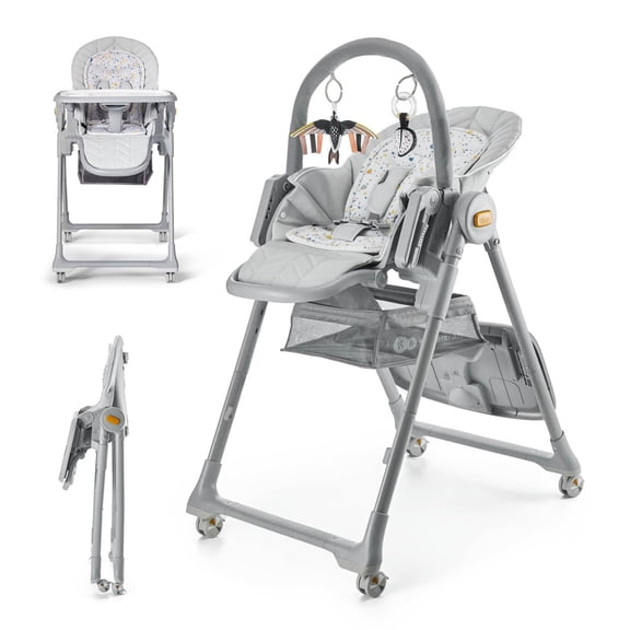 Kinderkraft LASTREE 2-in-1 High Chair and Toddler Booster Seat, Adjustable Height, Tray and Footrest, 5-Point Harness, 6 Months to 5 Years