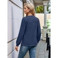 thumbnail image 6 of Women'S Multi-Layered V-Neck Solid Color Long Sleeved T-Shirt Casual Blouses Top Navy Blue S, 6 of 7