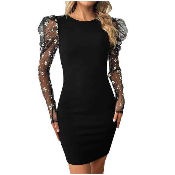 BangWanChi Black Dresses for Women Fashion Women Summer Casual V-Neck Long Sleeve High Waist Mini Dress