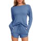 thumbnail image 1 of Conjunto de pijamas para mujer INSPIRE CHIC de manga larga, con cintura elástica, parte superior y pantalones cortos, conjunto de ropa de casa con bolsillos, talla M, azul oscuro, 1 of 6