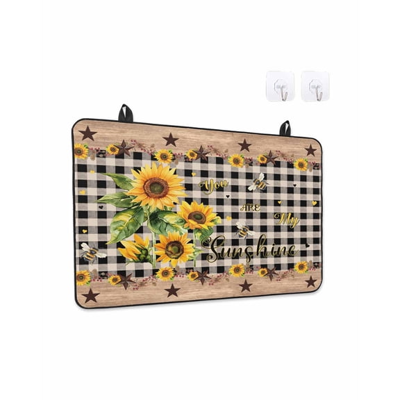 Stove Top Covers for Electric Stove, Sunflower Plaid Glass Stovetop Cover Protector, Country Sunshine Star Vintage Bee Black Induction Cooktop Protector Oven Mat for Kitchen Countertop 31"x24"
