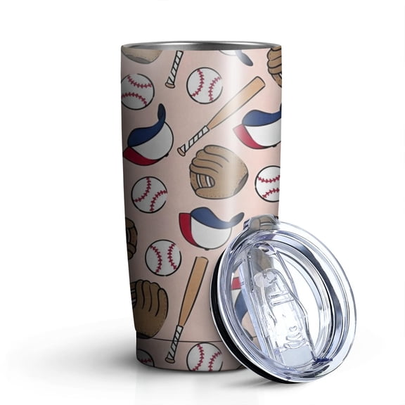 20oz Tumblers Pink Baseball Gear Pattern Stainless Steel Vacuum Insulated Double Wall Travel Tumbler Cups Mug with Lid and Straw,Cleaning Brush for Cold & Hot Drinks