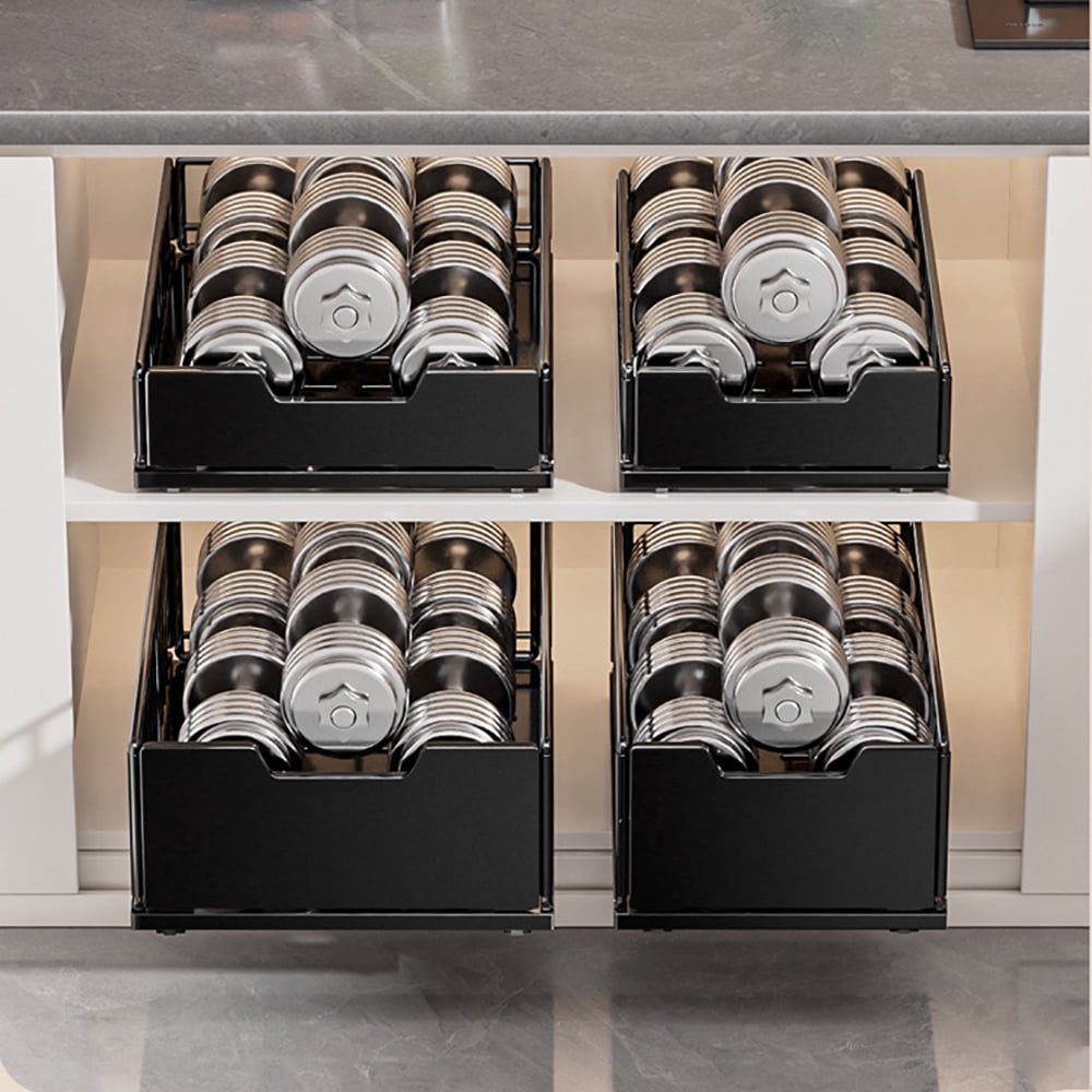 Pull Out Kitchen Cabinets Organizer, Pantry Pull Out Shelves, Metal Slide Out Storage Drawers for Cabinets, Bathroom Cabinet Organizer Black Short/Heightened 25/30cm Basket