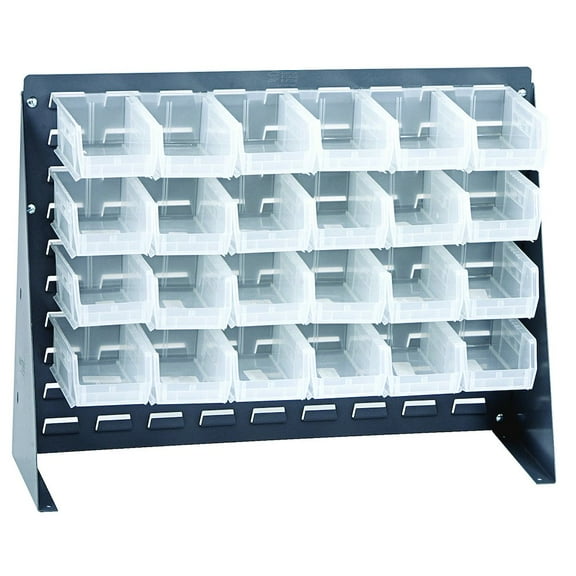 Quantum Storage Systems QBR-2721-220-24CL Solid Louvered Panel Bins Bench Rack 9 Shelves 21" H x 28" W x 8" D with 24 Clear Bins 8" L x 5" W x 3" H