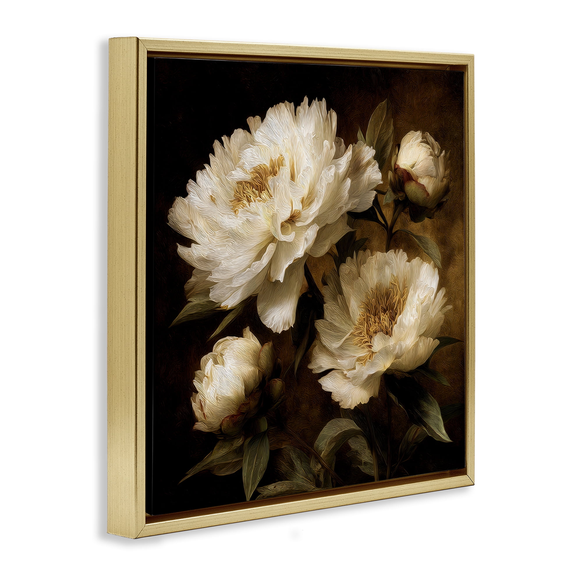 Stupell Industries Dreamy Vintage Peony Elegance Gold Framed Floater Canvas Wall Art, design by Petal Prints Design