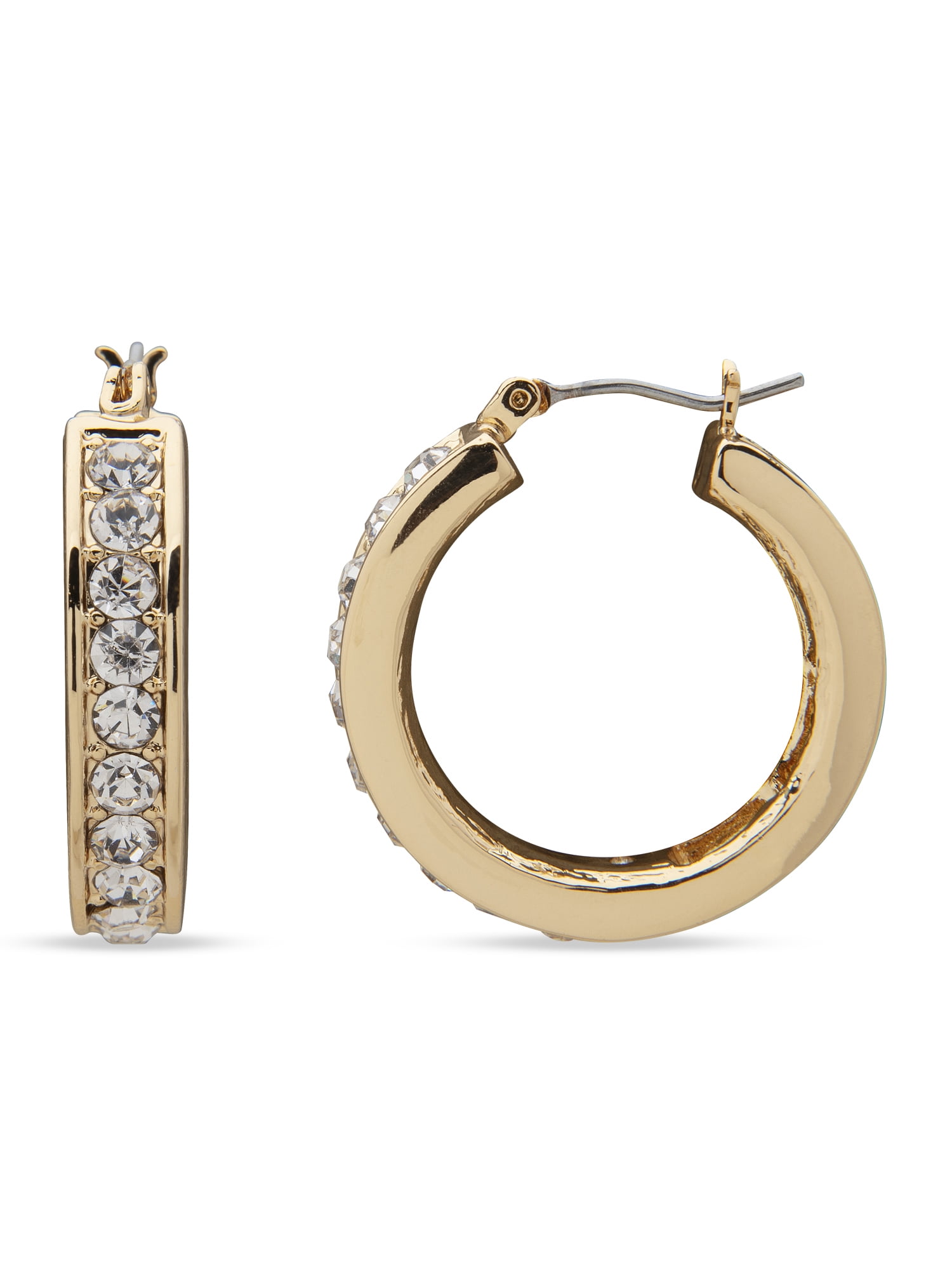 Gloria Vanderbilt Women's Gold and Cubic Zirconia Click-Top Hoop Earrings