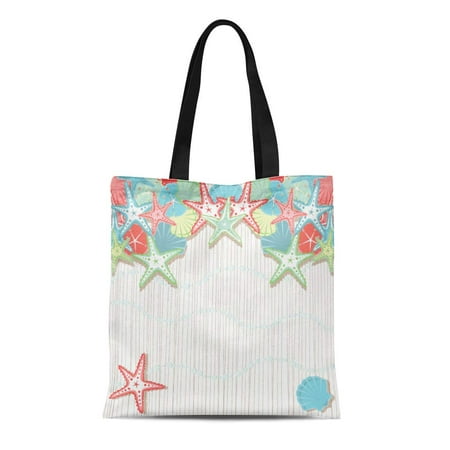 ASHLEIGH Canvas Bag Resuable Tote Grocery Shopping Bags Seashell Beach Party Colored in Shades of Coral and Aqua Against Sea Foam Tote Bag