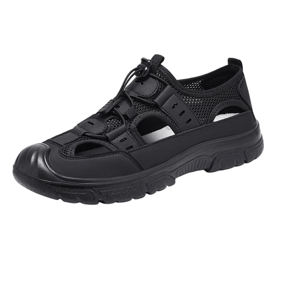 GrmtClth Mens Closed Toe Hiking Sandals Breathable Mesh Quick Adjust Buckle Non Slip Thick Sole Outdoor Walking Beach Sandals Black (US/7.5)