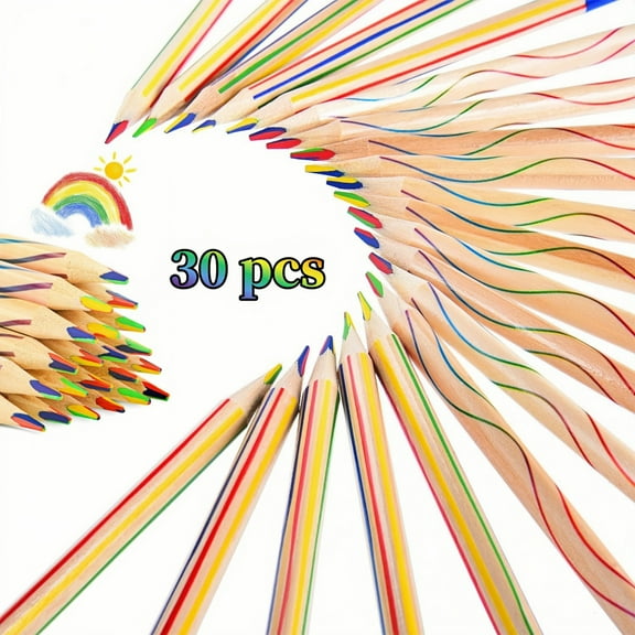 WuPing 30 Pcs Rainbow Colored Art Pencils for Drawing and Coloring Outdoor Sketching and Graffiti Pencil Set 4 in 1 Colored