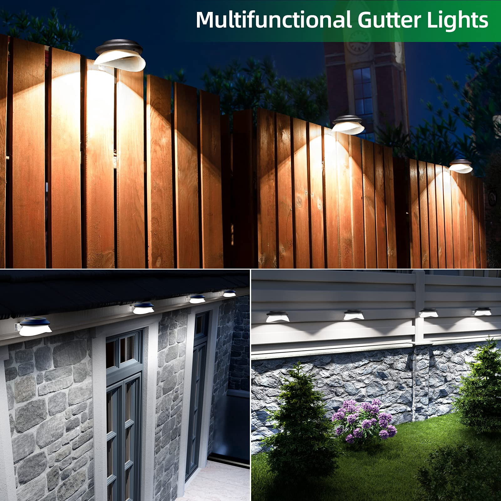 ROSHWEY 6PCS Solar Eaves Lights, Solar Fence Lights Outdoor Waterproof, Solar UFO Lights for Gutter, Backyard, Garage, Black Shell Cool Light