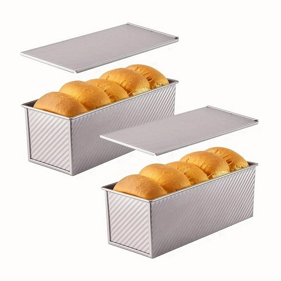 2pcs 12.3"x4.7" Nonstick Pullman Loaf Pan with Cover - 2.2Lb Dough Capacity, Corrugated Quick-Release Bakeware, Professional Bread Toast Mold for Home Bakers & Kitchen Essentials