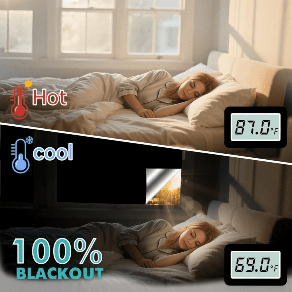 Blackout Curtains for Bedroom, 118 x 57 Inch Portable Window Blinds, No Drill DIY Blackout Shades with Adhesive Stickers for Nursery, Travel, and Home Use