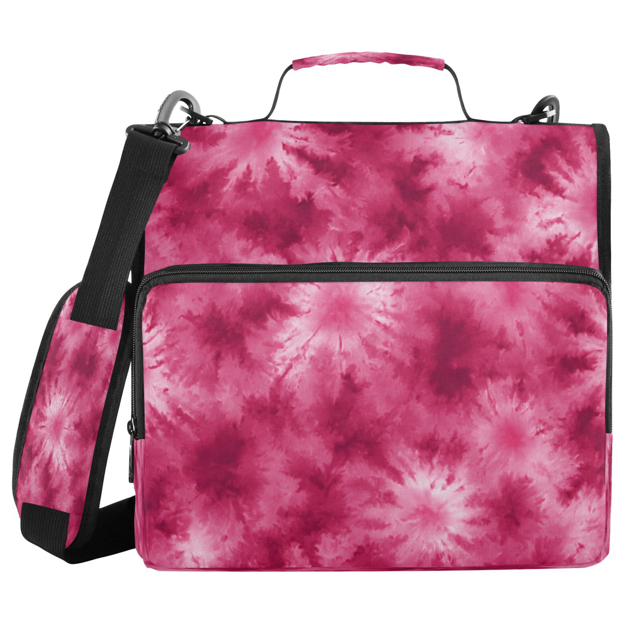 Zipper Binder 3 Rings Stationery Office Files Daily Organizer File Folder Storage Bag Rose Red Tie-dye Pattern