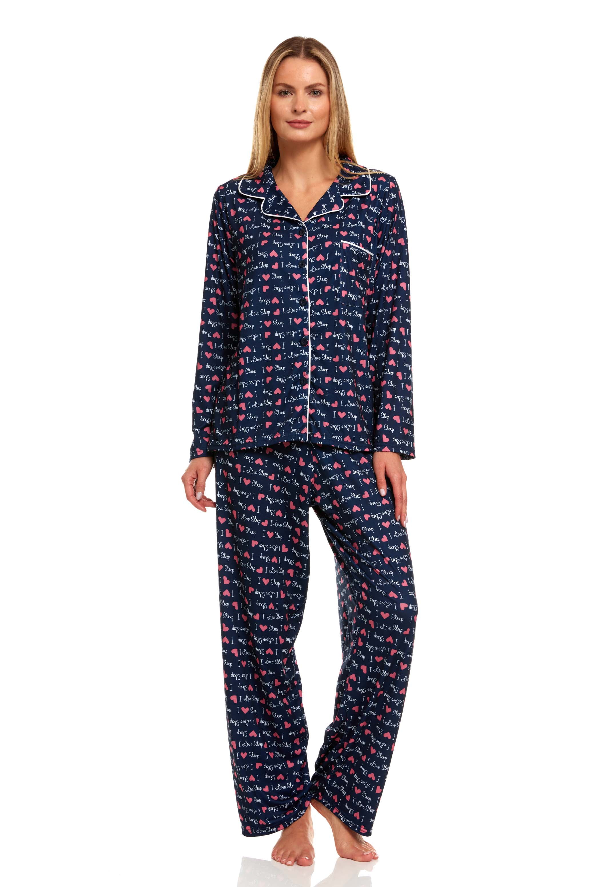 2161 Womens Sleepwear Pajamas Woman Long Sleeve Button Down Set Navy Xl 