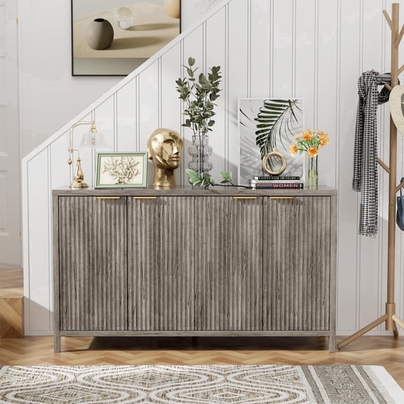 SEPTBOT 55" Fluted Sideboard Buffet Cabinet, Grey Sideboard Console Table with Adjustable Shelves for Living Room,Entryway