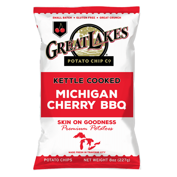 Great Lakes Potato Chips Kettle Chips Michigan Cherry BBQ, 8 oz Bag