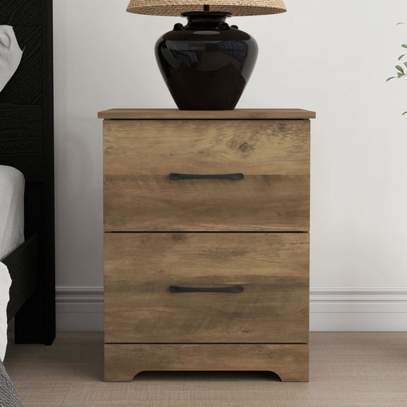 STYLIVIA 2-Drawer Nightstand Modern Design Knotty Oak 18.7" W × 15.75" D × 23.7" H