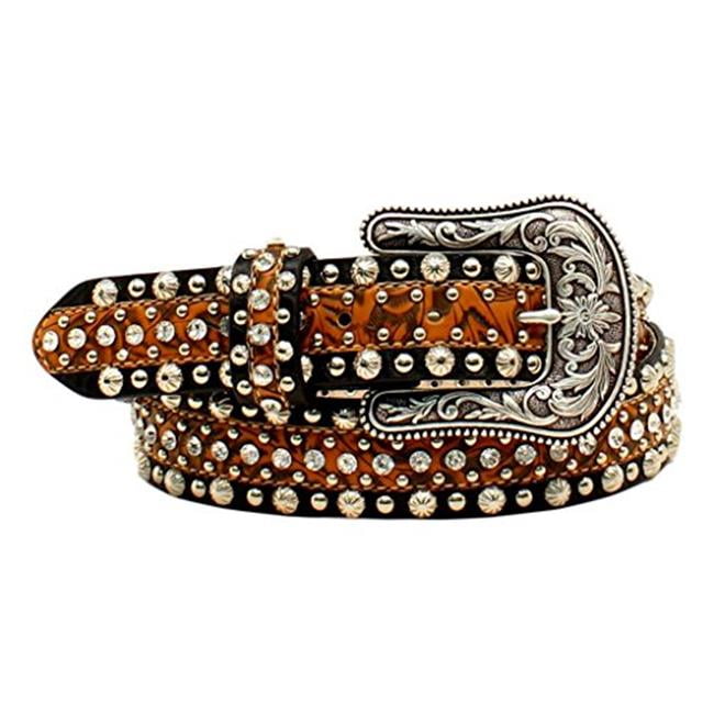 Ariat A1521467L 1.5 in. Womens Circle Concho & Rhinestone Belt, Tan