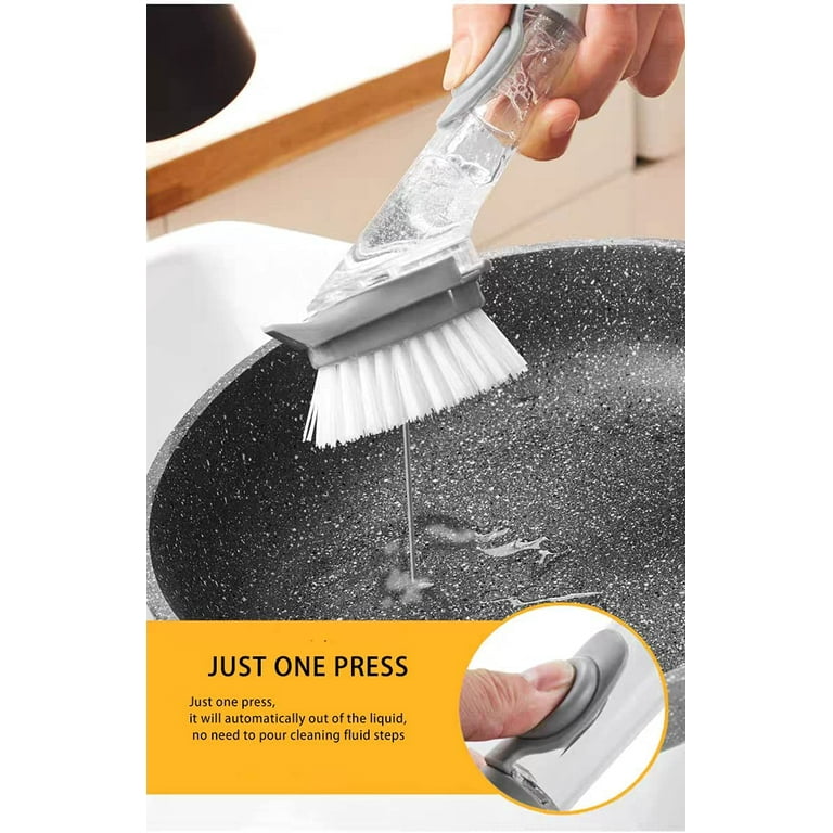 Scrub Brush with Soap Dispenser Dish Scrubber with Replaceable Sponge  useful