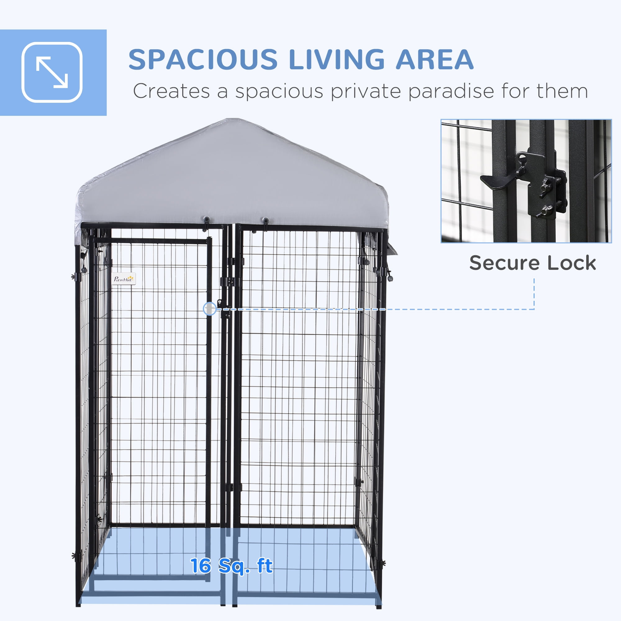 Luxvie Dog Playpen Outdoor, Dog Kennel Dog Exercise Pen with Lockable Door, Water-resistant Canopy, for Small and Medium Dogs
