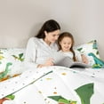 thumbnail image 4 of Feelyou Green Dinosaur Animal Bedding Comforter Set 7 Pieces, Kawaii Jungle Dino Full Bedding Set, Palm Leaf Plant Reversible Fitted Sheet Flat Sheet, Breathable Home Decor, 4 of 7