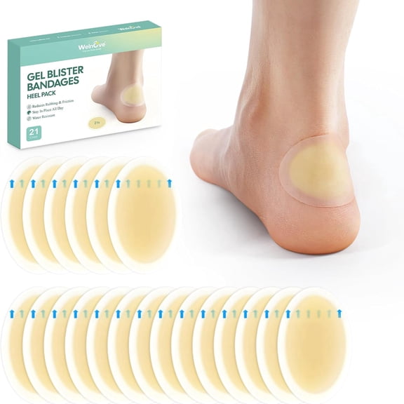 Welnove 21 Count Gel Blister Bandages Heel Pack, Beige Waterproof Heel Blister Pads for Shoe Rubbing, Running & High Heels Friction Relief
