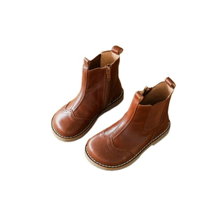 

Ferndule Girls Plush Lining Shoes School Waterproof Short Bootie Casual Round Toe Chelsea Boots Brown Plush Lining 11C