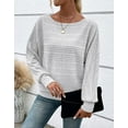 thumbnail image 2 of Cogild Ribbed Knit Pullover Striped Sweaters for Womens Lightweight Shirts for Ladies Long Sleeves Crewneck Design Cozy Oversized Tops, 2 of 7