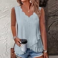 thumbnail image 2 of Womens Ruffle Tank Tops V Neck Sleeveless Shirts Solid Color Curved Cross Hem Vest, L, 2 of 4