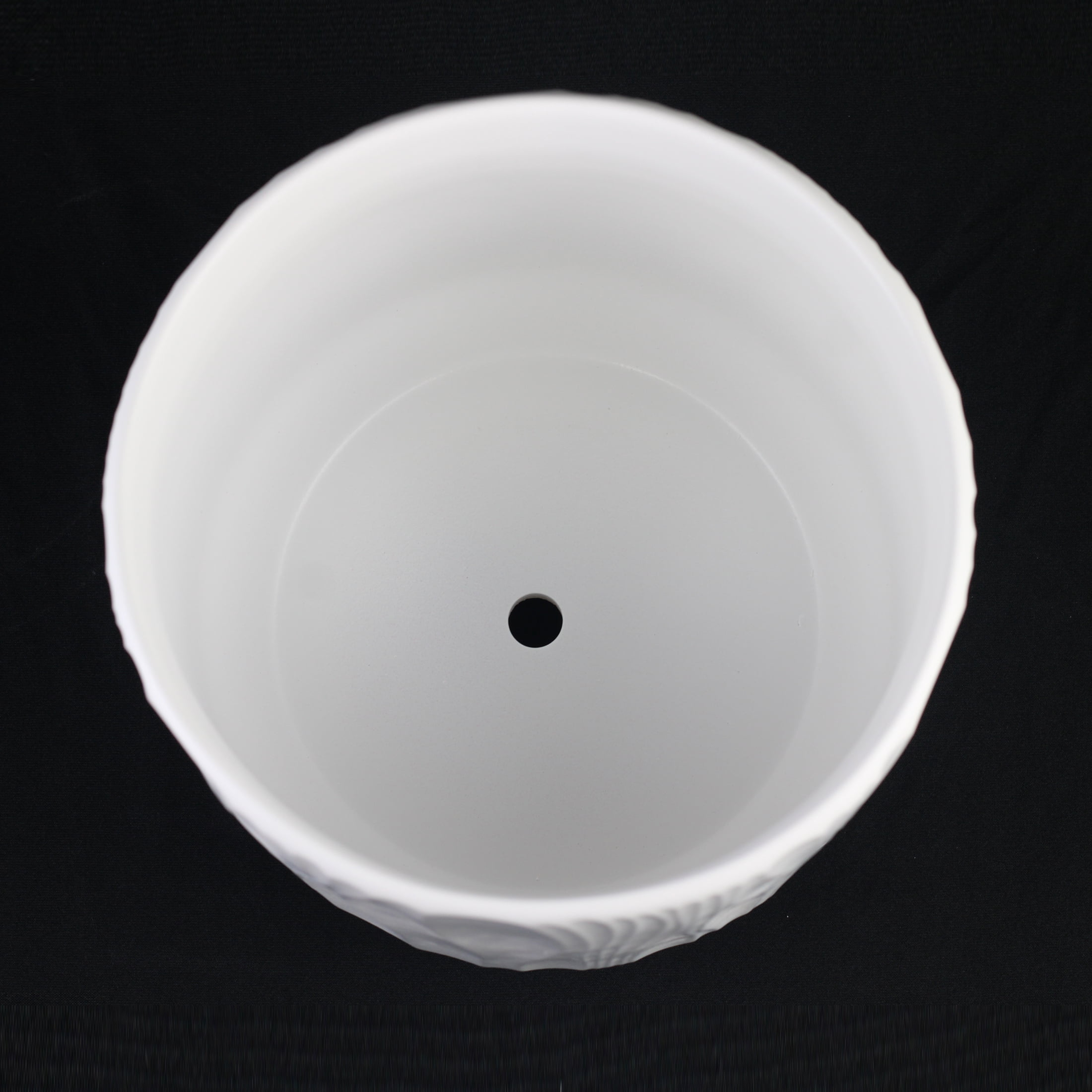Stoneware Round Planter Set of 3 with Drainage Holes, White Textured Ceramic Flower Pots
