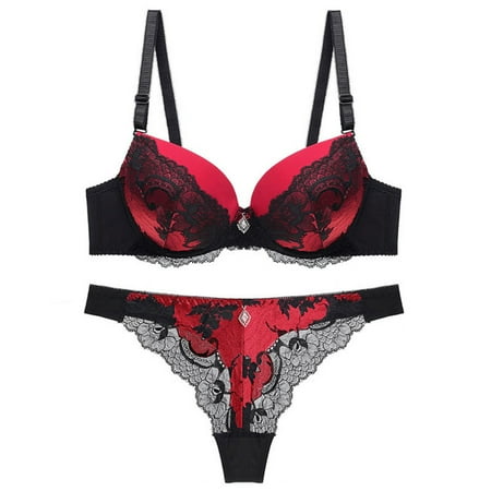 

Women Breathable Comfort Lining Bra Lingerie Set Breathable And Soft Gift For Woman Ladies Friends Red 38b