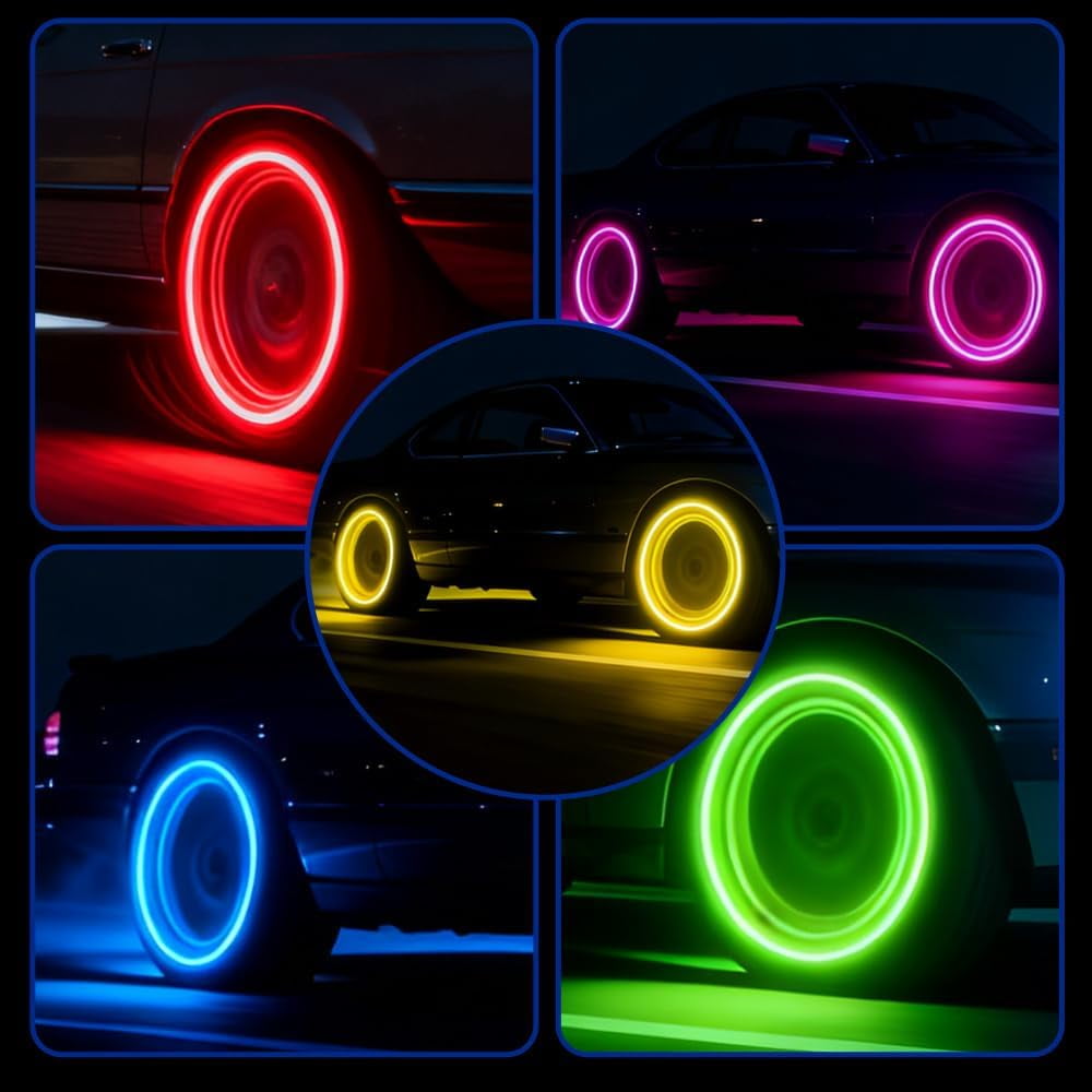 Glow in The Dark Tire Valve Caps – Fluorescent Stem Caps Universal for Car, SUV, Motorcycle, Bicycle, Truck – Night Visibility Accessories
