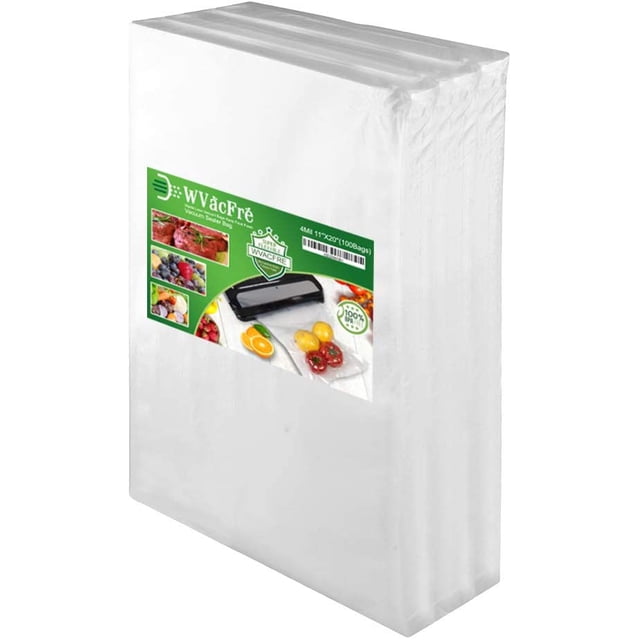WVacFre Sacs pour Machine de Rangement sous Vide de 100 Gallons 11x20 Pouces 4 Mil pour Scelleuse Alimentaire