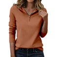 thumbnail image 3 of Women's Quarter Zip Pullover Sweatshirt, Long Sleeve V Neck Hooded Sweatshirt, Solid Color Casual Shirt, Fall Winter Loose Fit Tops for Women, Casual Long Sleeve Shirts for Women Orange XXXL, 3 of 6