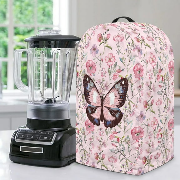 FKELYI Blender Dust Cover with Handle Anti Splash Water Resistant Blender Mixer Protector Covers for Kitchen Appliance Dustproof Cover, Pink Floral Butterfly Print