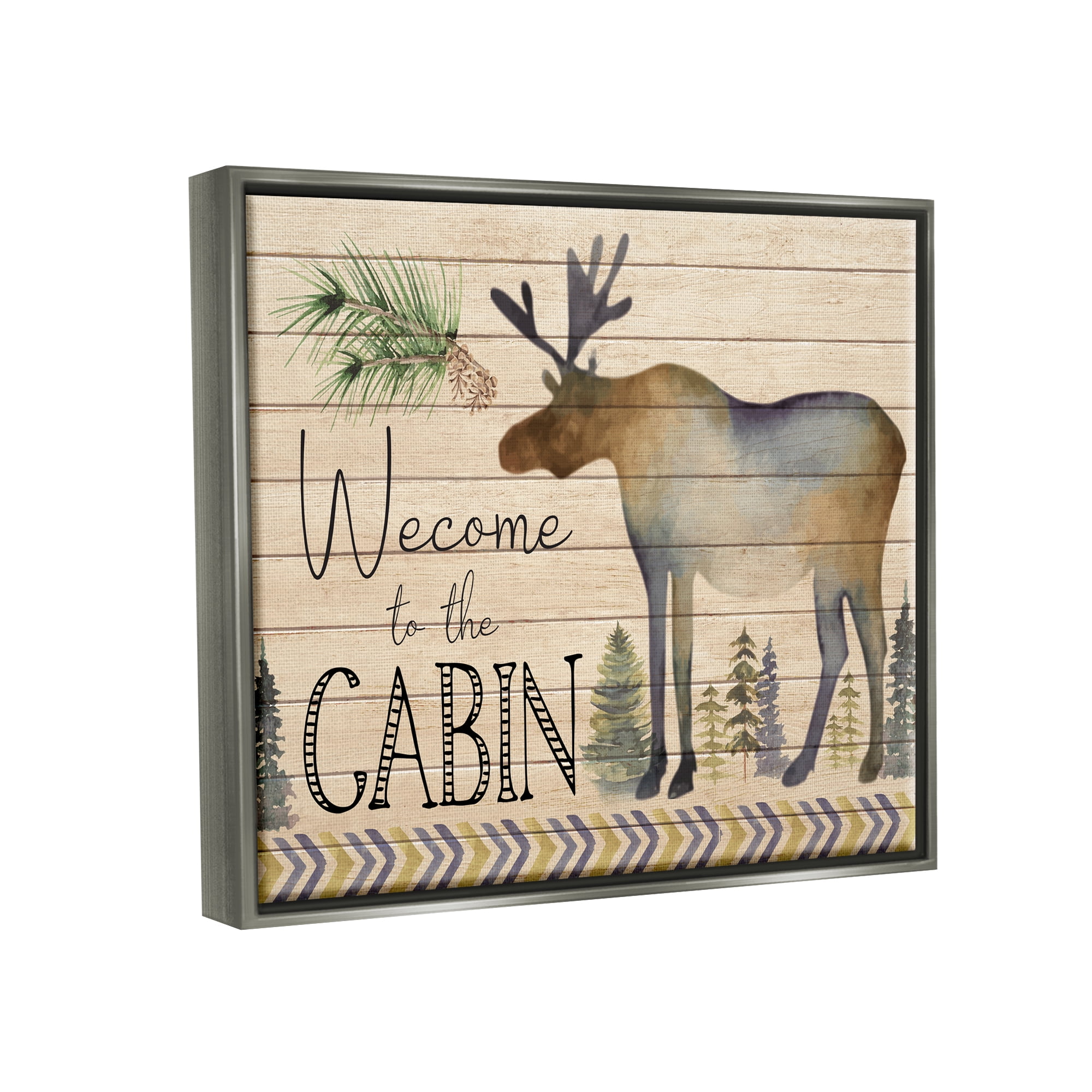 Stupell Welcome To The Cabin Moose Silhouette Animals & Insects Painting Gray Floater Framed Art Print Wall Art