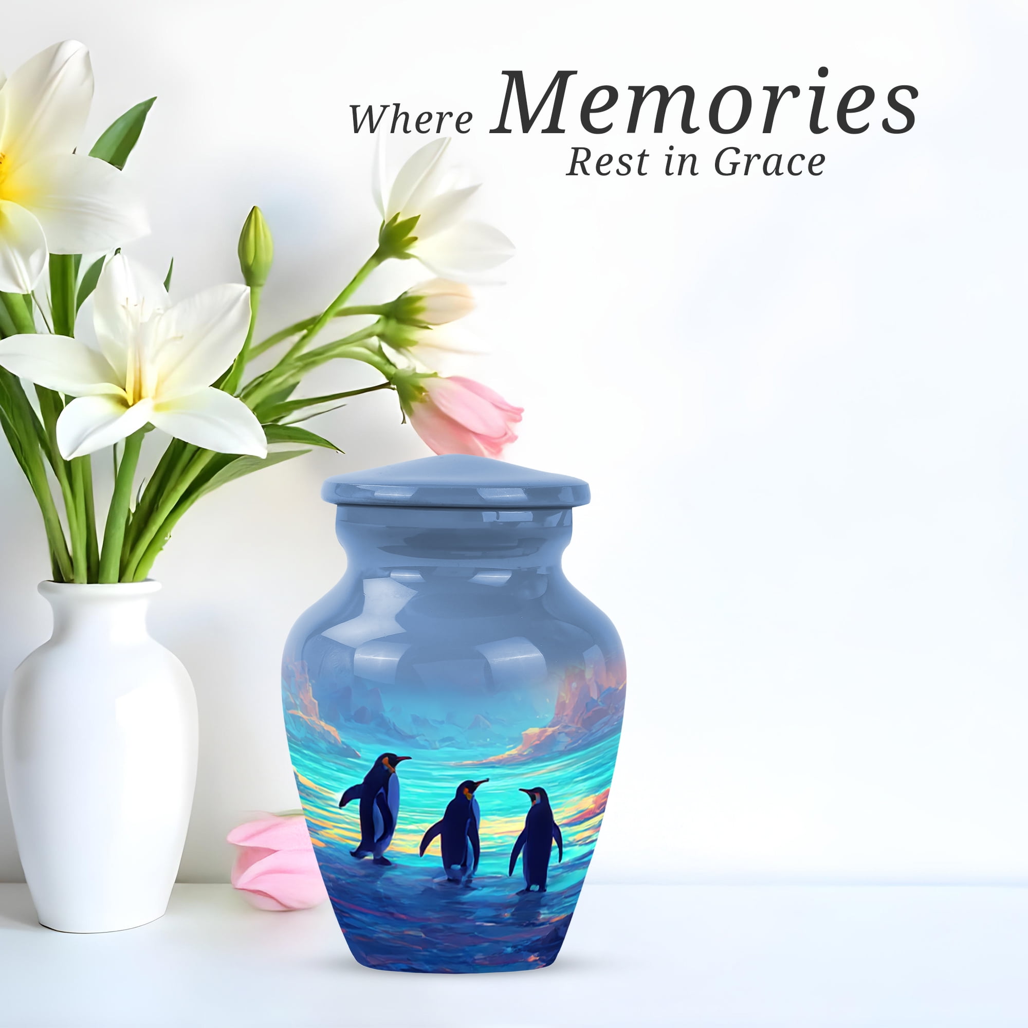 Penguins Cremation Urn For Humans, Small Little Urns For Human Ashes Uncle And Aunty, Miniature Urn For Man And Woman, Memorial Urns And Keepsake For Ashes, 3 Inch