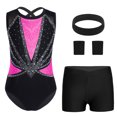 thumbnail image 3 of Aislor Girls Tank Unitards With Shorts Headband Gymnastics Leotard Athletic Ballet Dance Bodysuit Training Outfits Hot Pink 10, 3 of 7