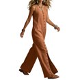 thumbnail image 4 of MexChoioe Womens Sleeveless Linen Jumpsuits Button Front Wide Leg Jumpsuit Side Slit Casual Overalls with Pockets, 4 of 5