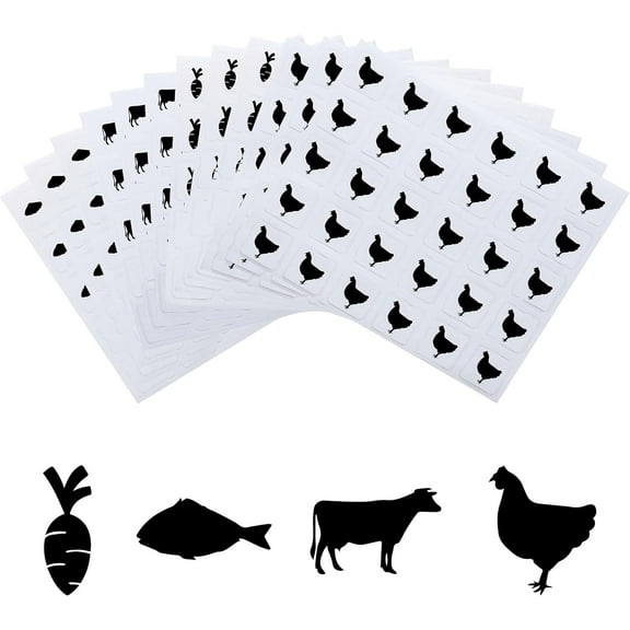 1200pcs 4 Styles Black Meal Stickers 1 Inch Food Choice Sticker Beef/Chicken/Fish/Carrot Wedding Meal Indicator Stickers Kitchen Stickers for Place Card Wedding Party Supplies