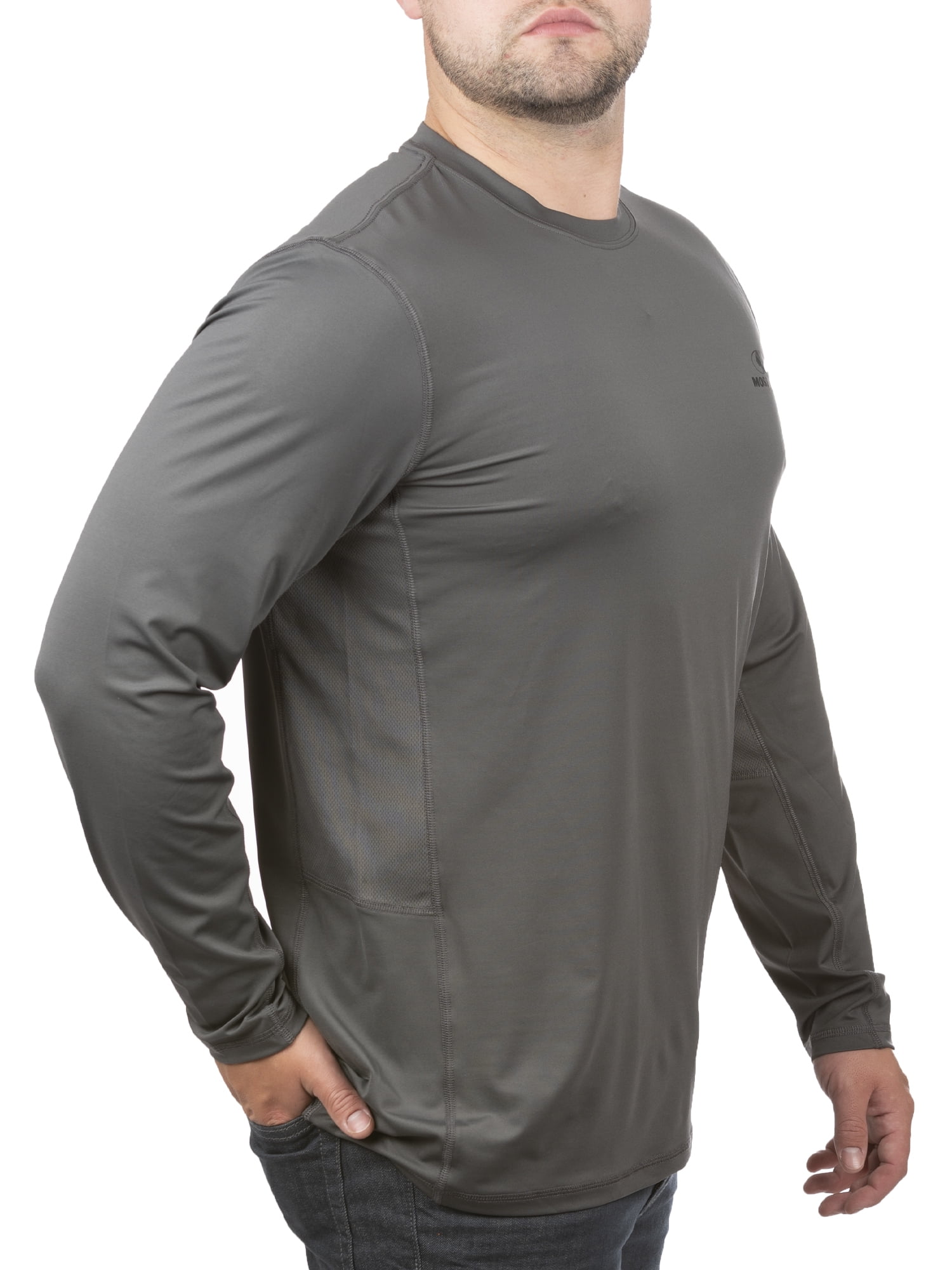 Mossy Oak Men's Charcoal Long Sleeve Performance Hunting Tee Shirt, Up to 3XL