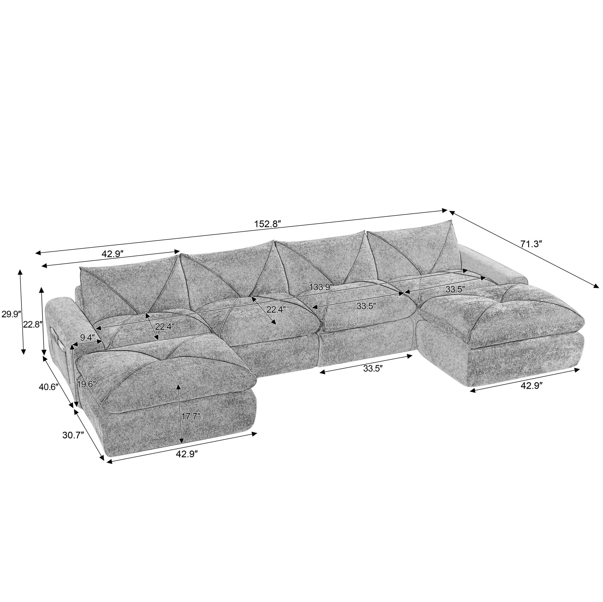 Sailvan Modern Chenille Modular Sectional Sofa with Ottoman,Comfortable Minimalist Living Room Furniture for Families and Apartments Green